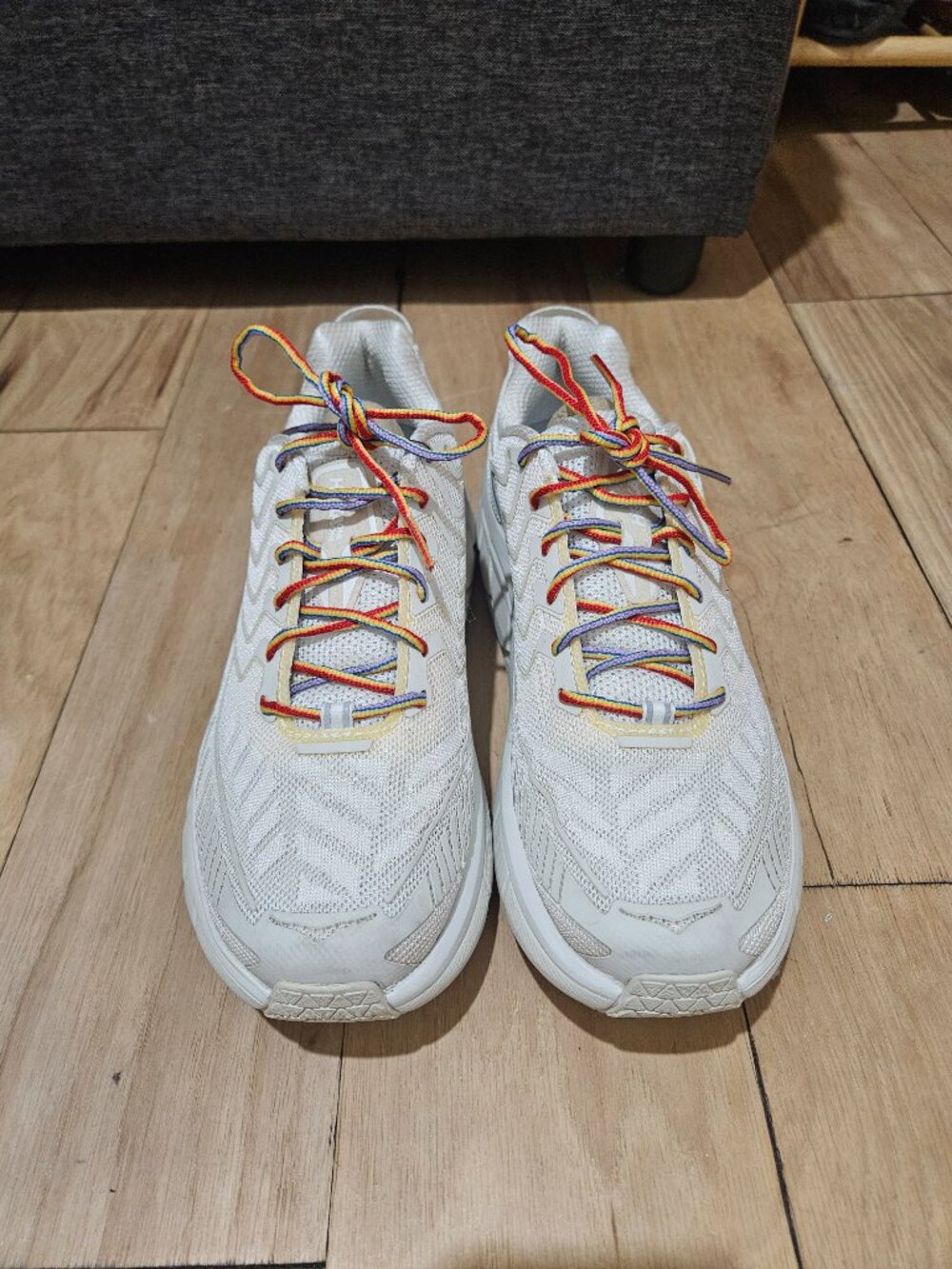Hoka x Outdoor Voices Clifton Sneaker in White / Rainbow Laces (8) - Picture 5 of 8